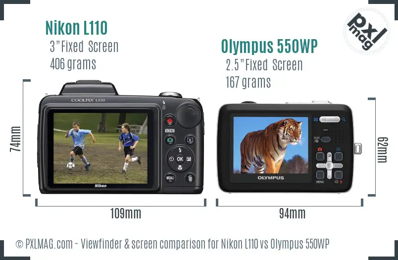 Nikon L110 vs Olympus 550WP Screen and Viewfinder comparison