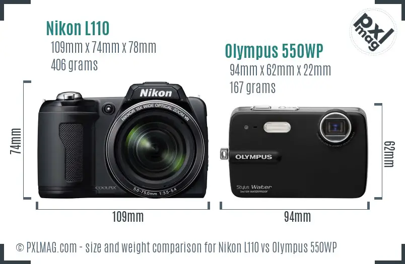 Nikon L110 vs Olympus 550WP size comparison
