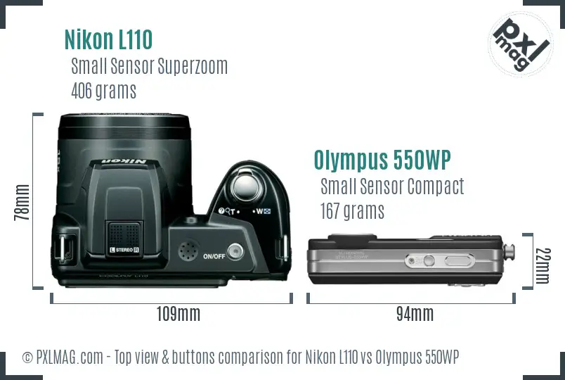 Nikon L110 vs Olympus 550WP top view buttons comparison