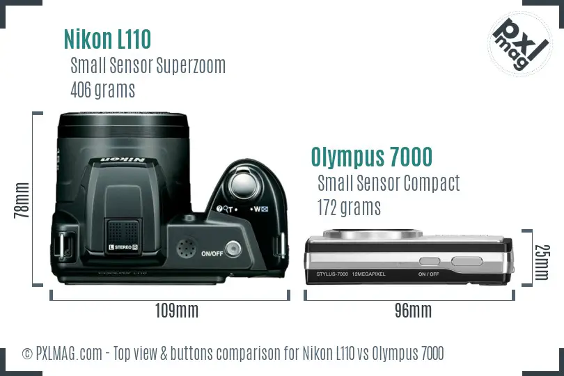 Nikon L110 vs Olympus 7000 top view buttons comparison Nikon L110 vs Olympus 7000 top view buttons comparison
