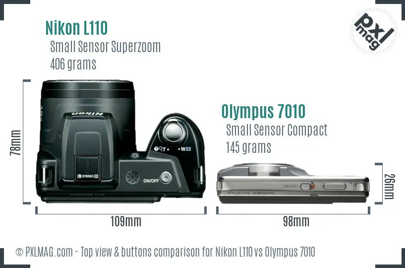 Nikon L110 vs Olympus 7010 top view buttons comparison
