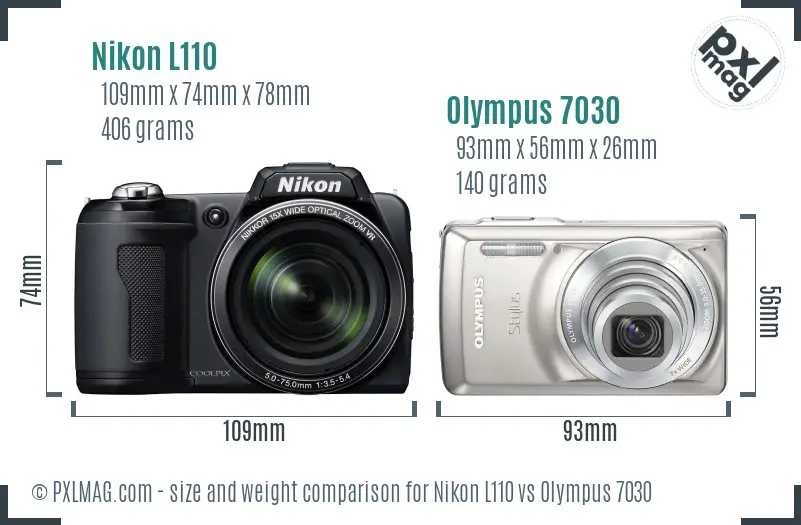 Nikon L110 vs Olympus 7030 size comparison