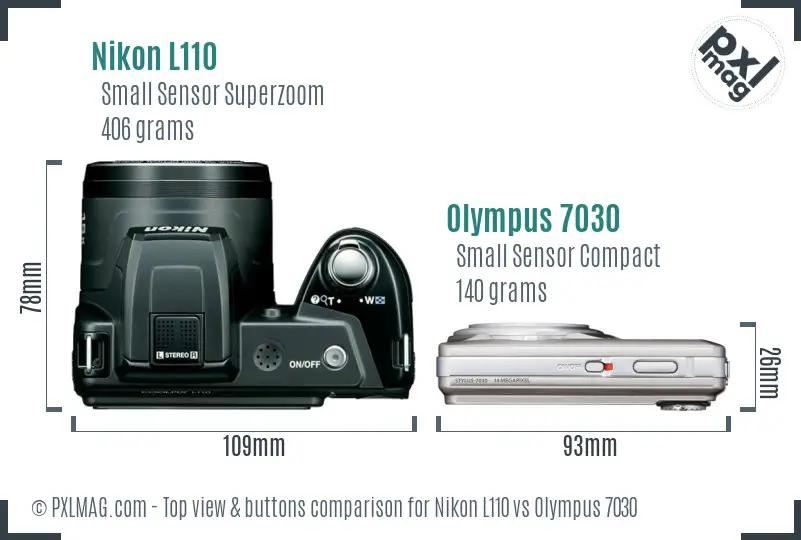 Nikon L110 vs Olympus 7030 top view buttons comparison