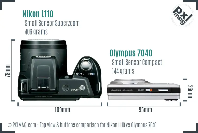 Nikon L110 vs Olympus 7040 top view buttons comparison Nikon L110 vs Olympus 7040 top view buttons comparison