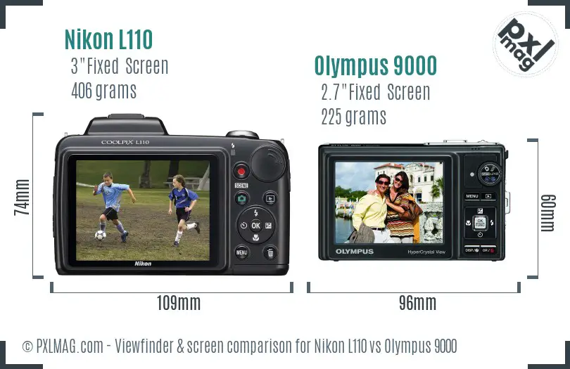 Nikon L110 vs Olympus 9000 Screen and Viewfinder comparison