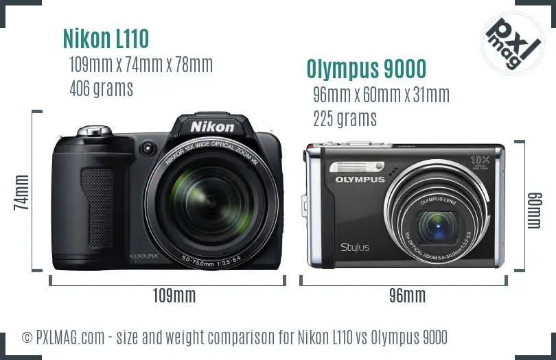 Nikon L110 vs Olympus 9000 size comparison