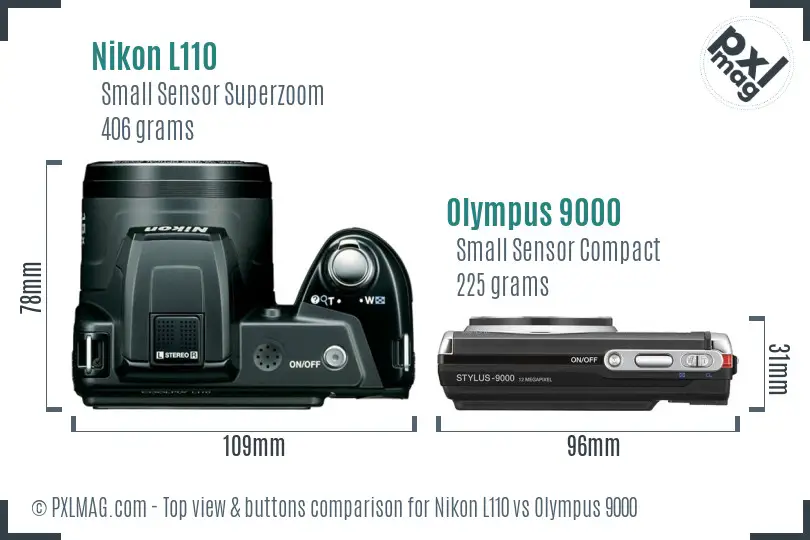 Nikon L110 vs Olympus 9000 top view buttons comparison