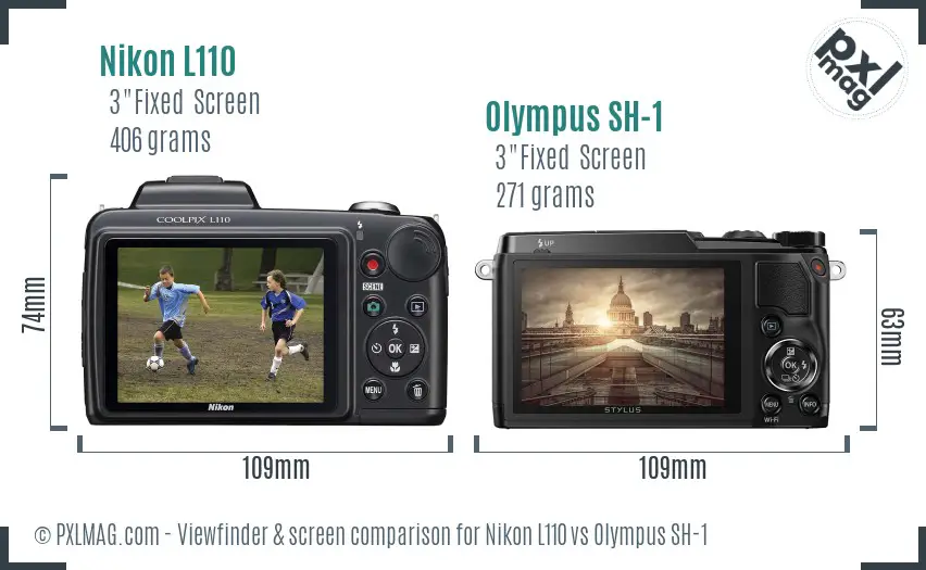Nikon L110 vs Olympus SH-1 Screen and Viewfinder comparison