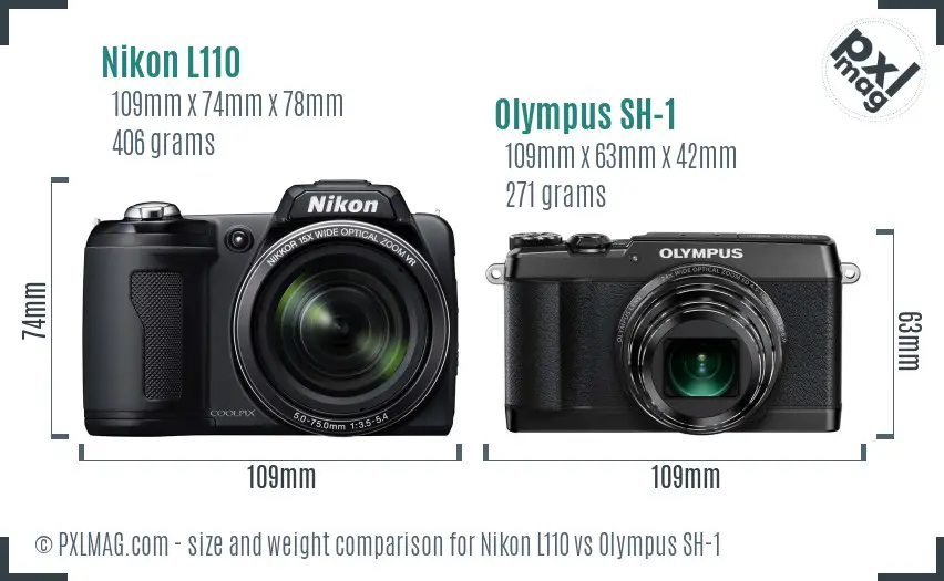 Nikon L110 vs Olympus SH-1 size comparison