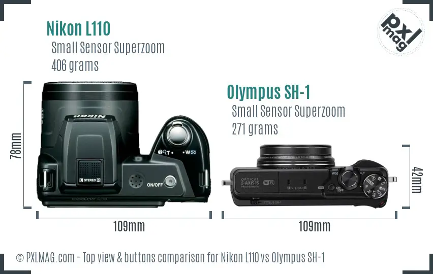 Nikon L110 vs Olympus SH-1 top view buttons comparison