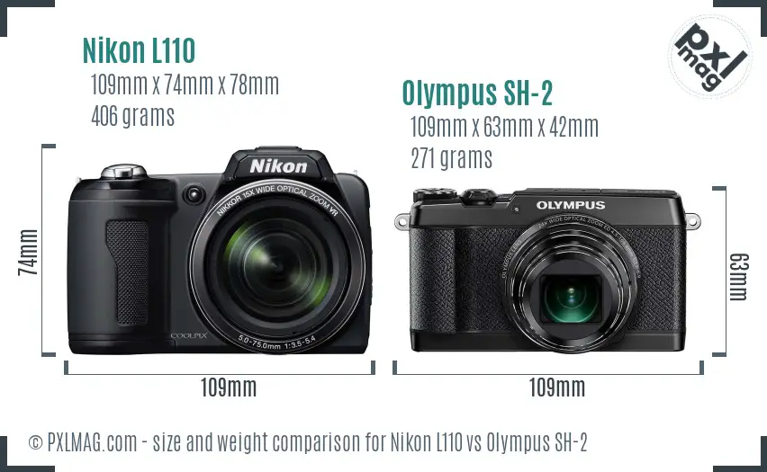Nikon L110 vs Olympus SH-2 size comparison Nikon L110 vs Olympus SH-2 size comparison