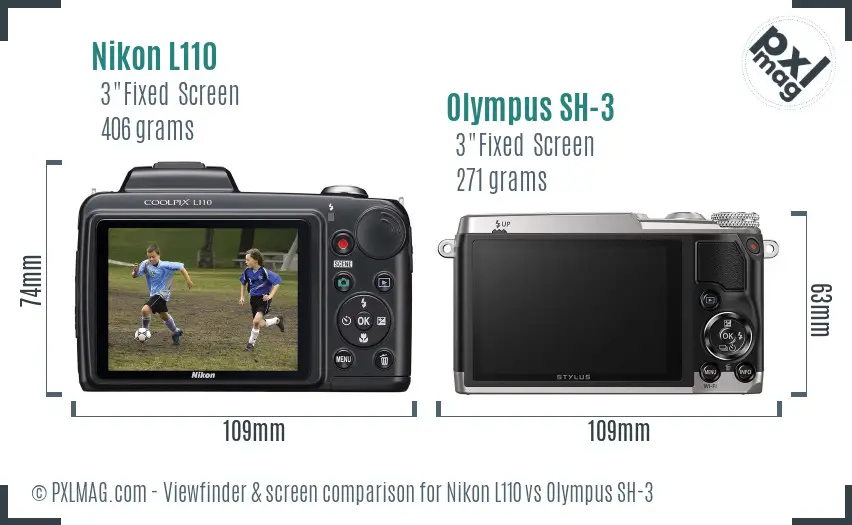 Nikon L110 vs Olympus SH-3 Screen and Viewfinder comparison