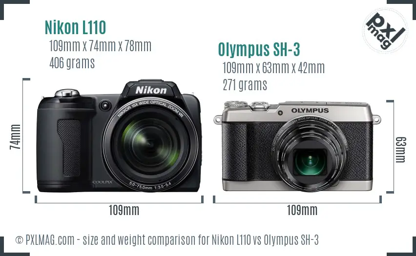 Nikon L110 vs Olympus SH-3 size comparison