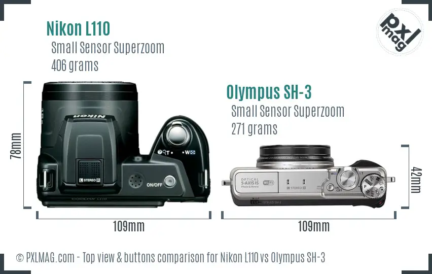 Nikon L110 vs Olympus SH-3 top view buttons comparison
