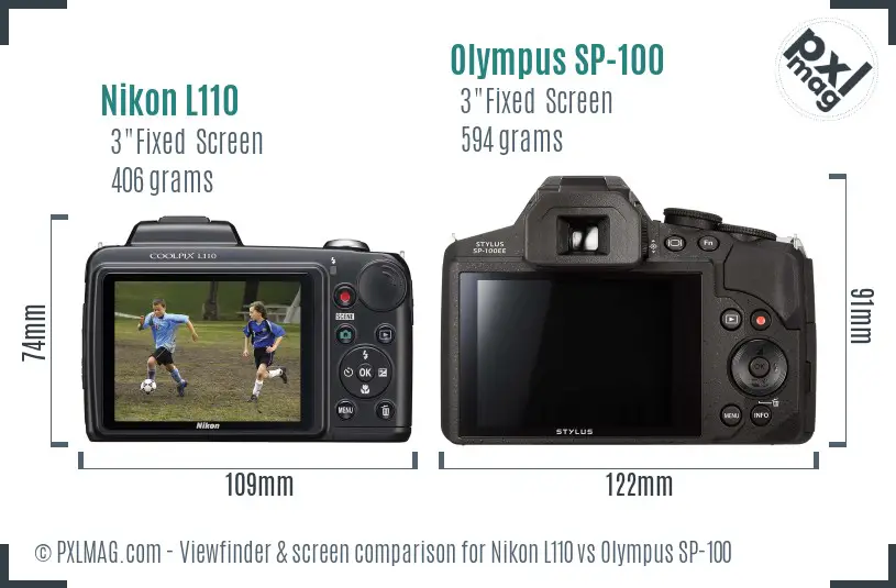 Nikon L110 vs Olympus SP-100 Screen and Viewfinder comparison