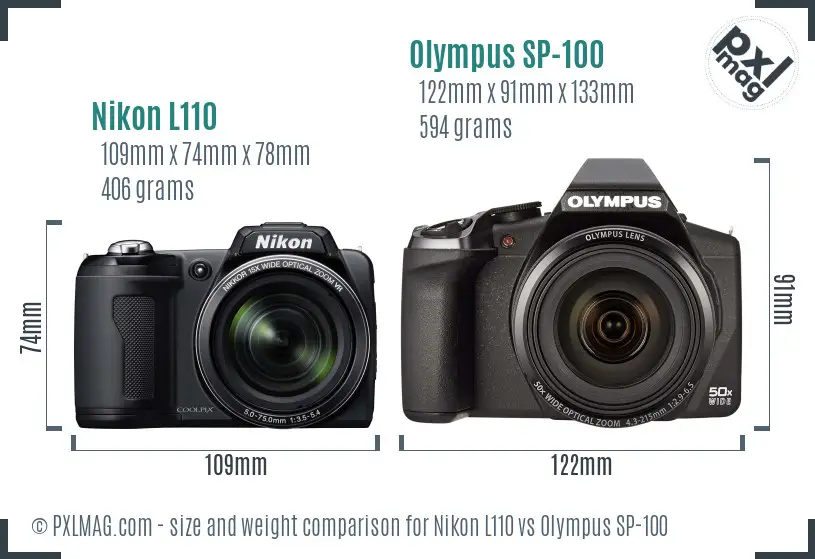Nikon L110 vs Olympus SP-100 size comparison