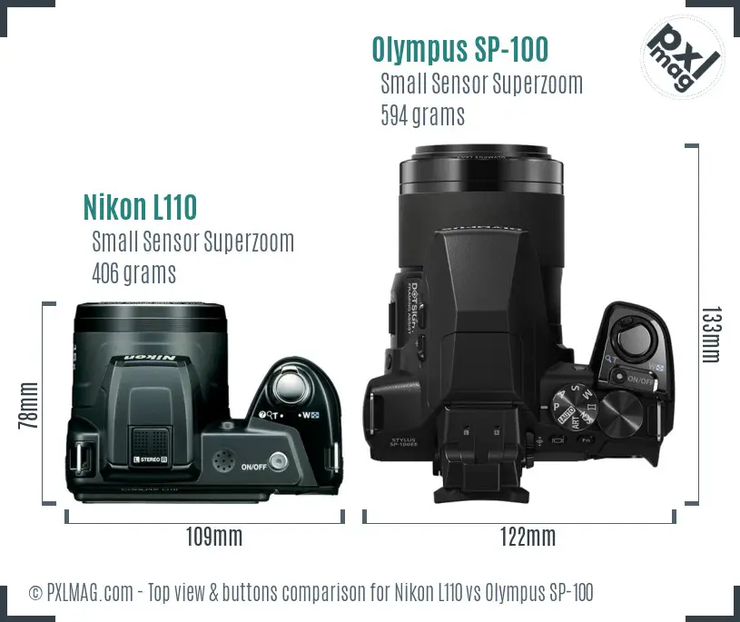 Nikon L110 vs Olympus SP-100 top view buttons comparison