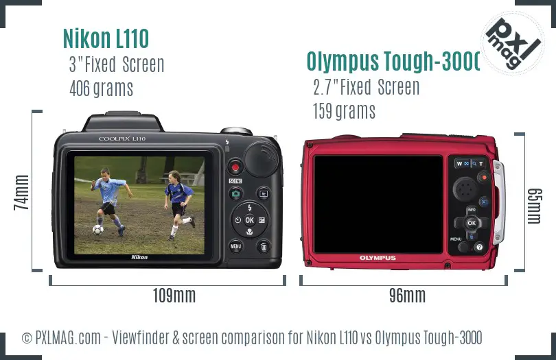 Nikon L110 vs Olympus Tough-3000 Screen and Viewfinder comparison