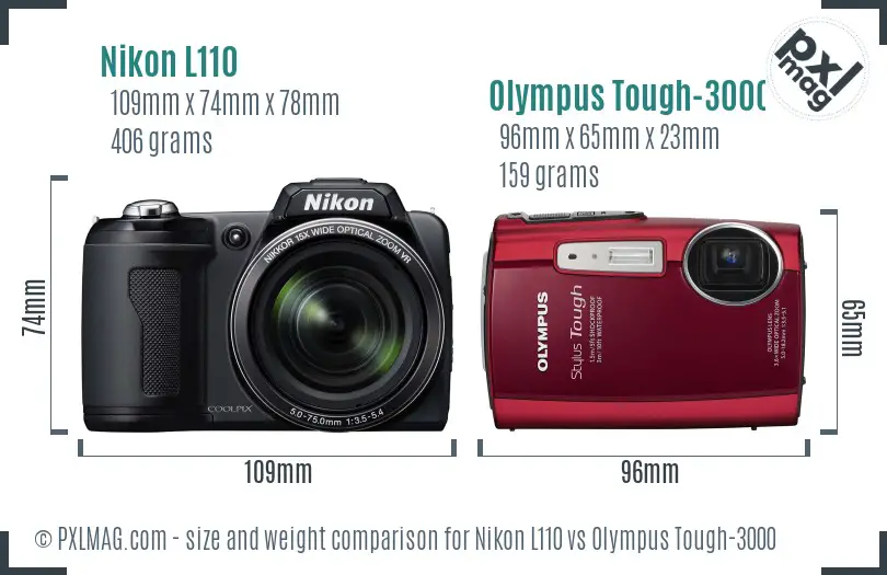 Nikon L110 vs Olympus Tough-3000 size comparison