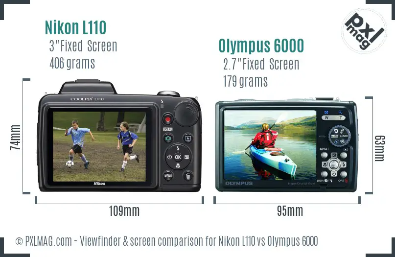Nikon L110 vs Olympus 6000 Screen and Viewfinder comparison