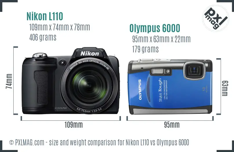 Nikon L110 vs Olympus 6000 size comparison
