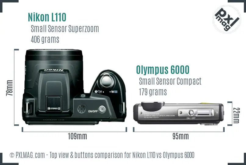 Nikon L110 vs Olympus 6000 top view buttons comparison