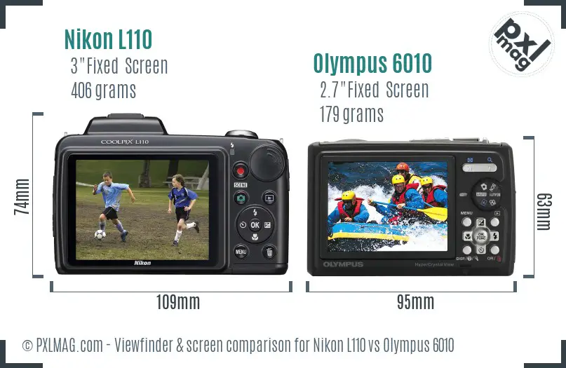 Nikon L110 vs Olympus 6010 Screen and Viewfinder comparison