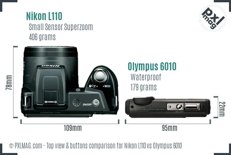 Nikon L110 vs Olympus 6010 top view buttons comparison