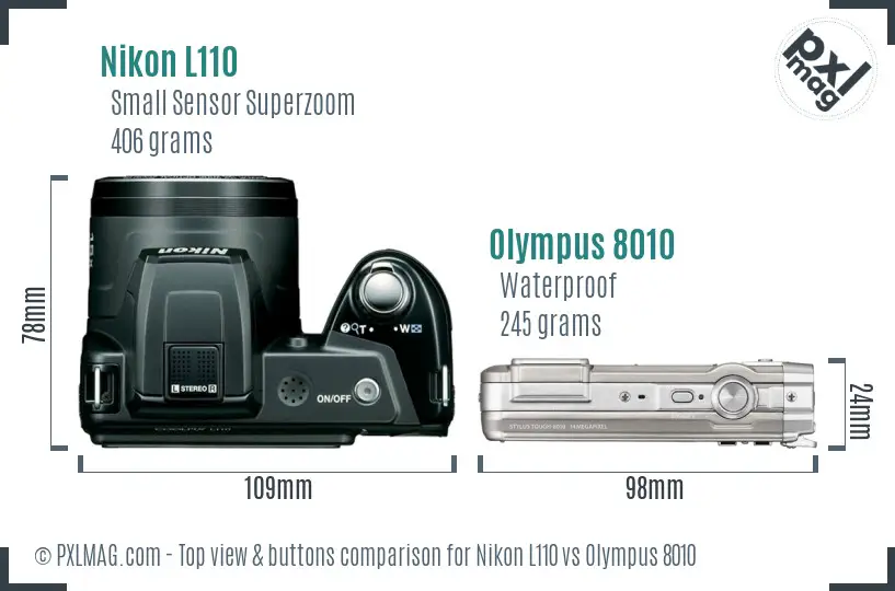 Nikon L110 vs Olympus 8010 top view buttons comparison Nikon L110 vs Olympus 8010 top view buttons comparison