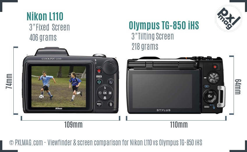 Nikon L110 vs Olympus TG-850 iHS Screen and Viewfinder comparison