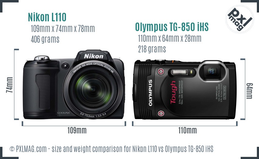 Nikon L110 vs Olympus TG-850 iHS size comparison Nikon L110 vs Olympus TG-850 iHS size comparison
