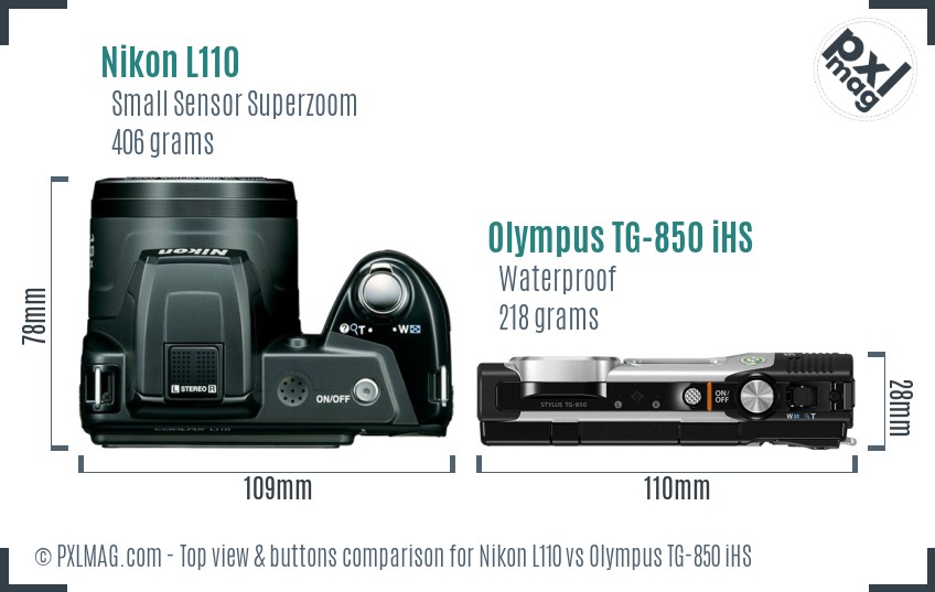 Nikon L110 vs Olympus TG-850 iHS top view buttons comparison