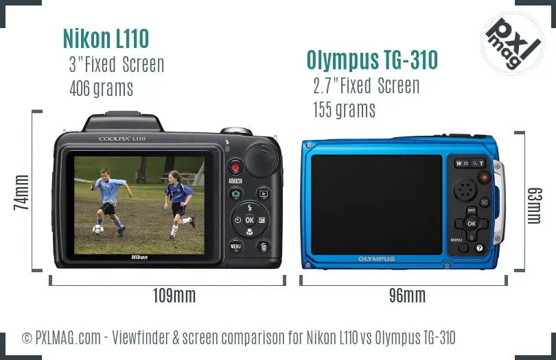 Nikon L110 vs Olympus TG-310 Screen and Viewfinder comparison