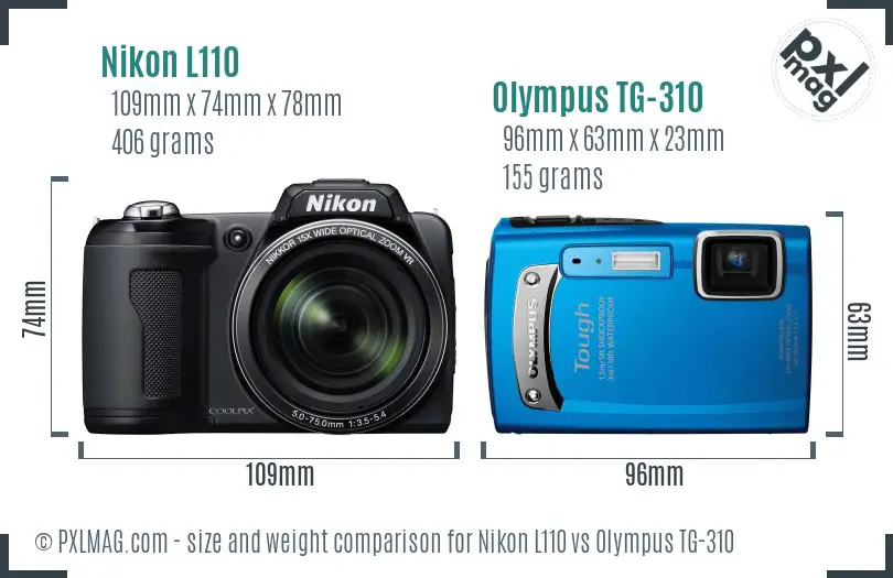 Nikon L110 vs Olympus TG-310 size comparison