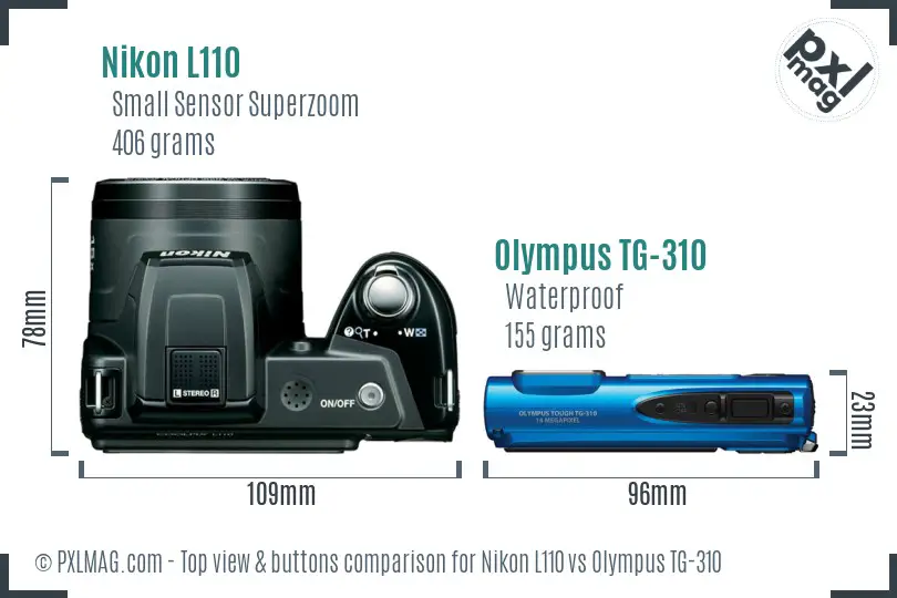 Nikon L110 vs Olympus TG-310 top view buttons comparison