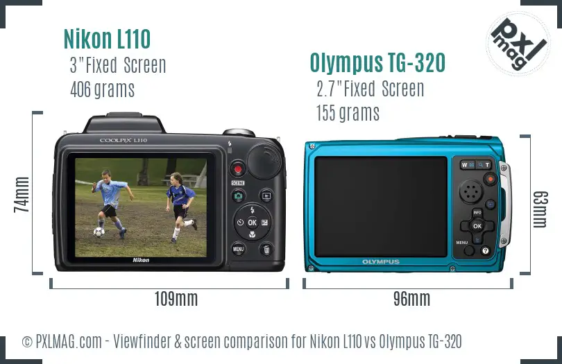 Nikon L110 vs Olympus TG-320 Screen and Viewfinder comparison