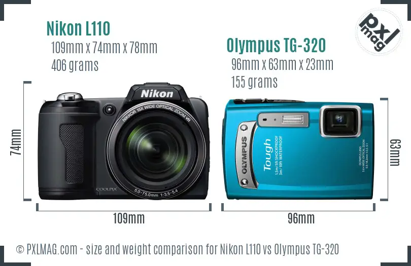 Nikon L110 vs Olympus TG-320 size comparison