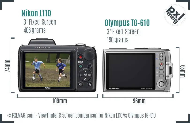 Nikon L110 vs Olympus TG-610 Screen and Viewfinder comparison
