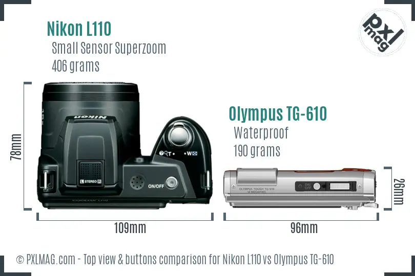Nikon L110 vs Olympus TG-610 top view buttons comparison