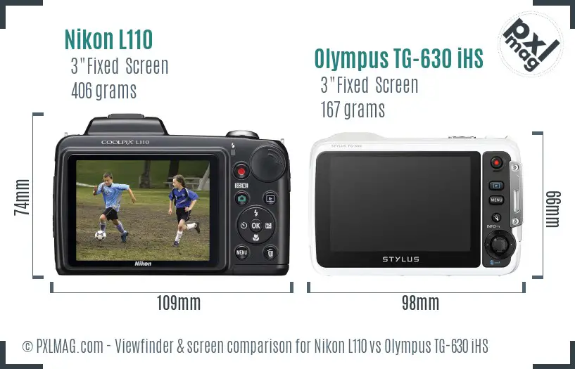 Nikon L110 vs Olympus TG-630 iHS Screen and Viewfinder comparison