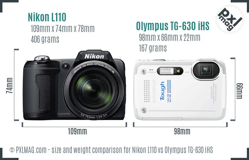 Nikon L110 vs Olympus TG-630 iHS size comparison