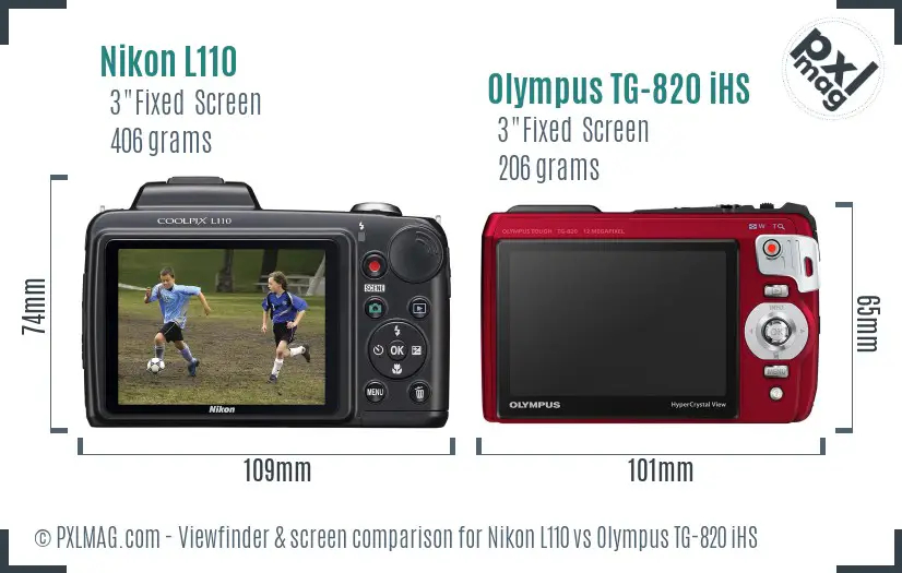 Nikon L110 vs Olympus TG-820 iHS Screen and Viewfinder comparison