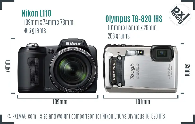 Nikon L110 vs Olympus TG-820 iHS size comparison