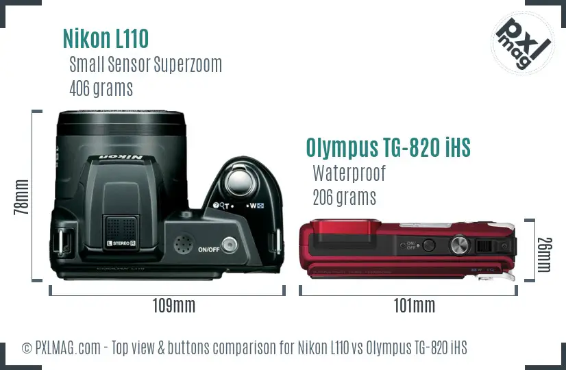 Nikon L110 vs Olympus TG-820 iHS top view buttons comparison