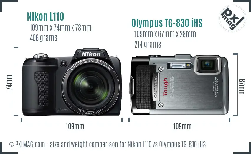 Nikon L110 vs Olympus TG-830 iHS size comparison Nikon L110 vs Olympus TG-830 iHS size comparison