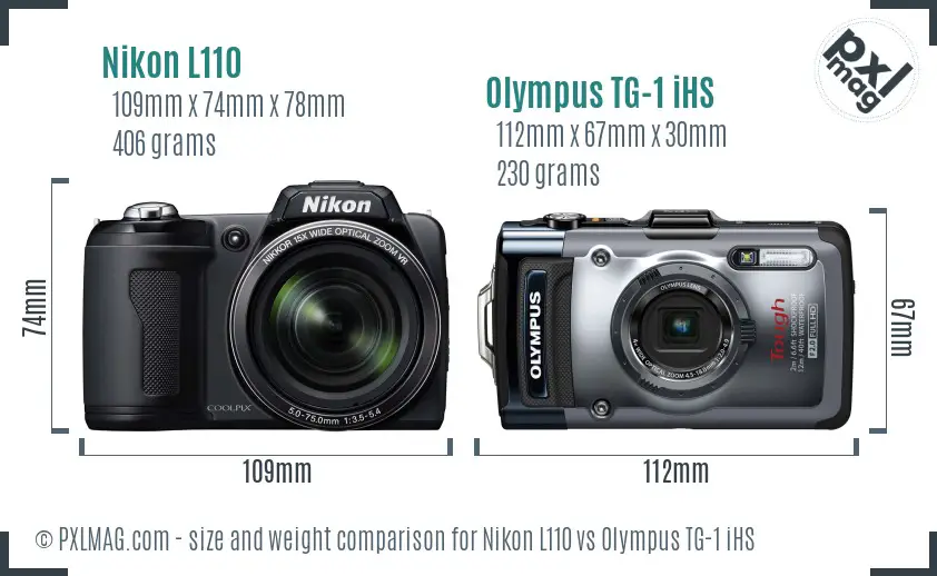 Nikon L110 vs Olympus TG-1 iHS size comparison