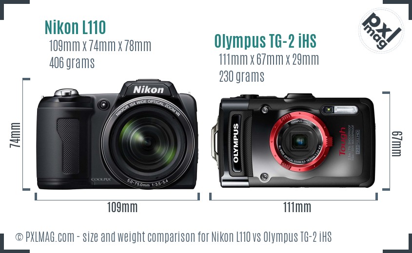 Nikon L110 vs Olympus TG-2 iHS size comparison Nikon L110 vs Olympus TG-2 iHS size comparison
