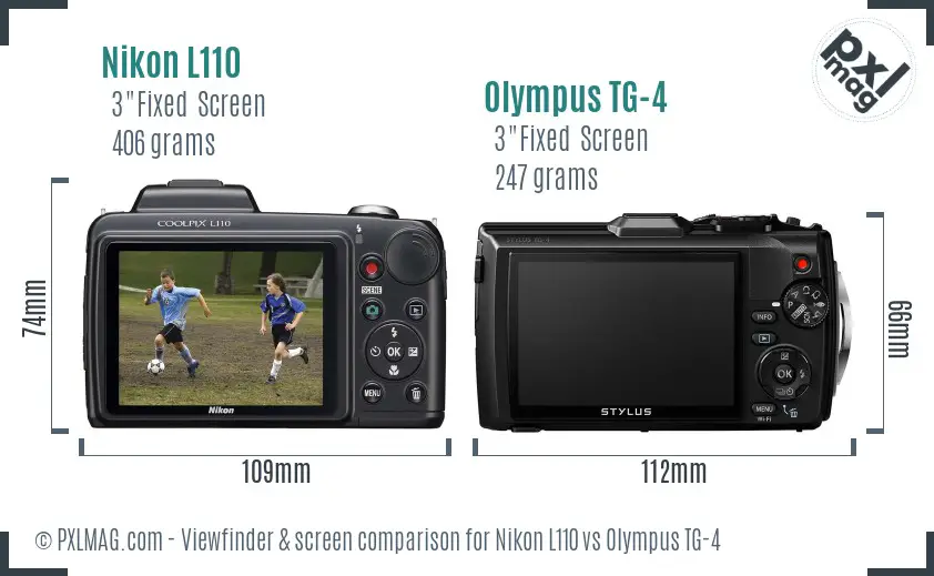 Nikon L110 vs Olympus TG-4 Screen and Viewfinder comparison