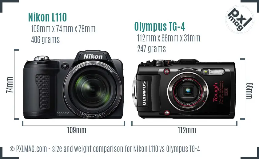 Nikon L110 vs Olympus TG-4 size comparison