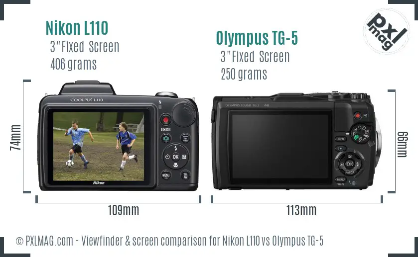 Nikon L110 vs Olympus TG-5 Screen and Viewfinder comparison